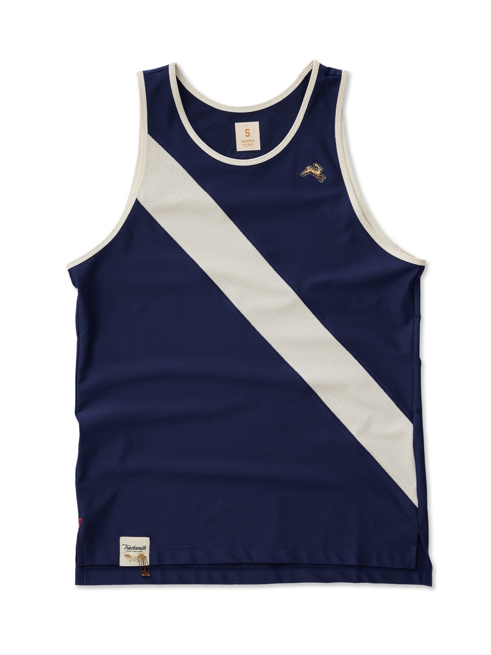 Tracksmith Van Cortlandt Navy & Cream Diagonal Stripe Tank Top Singlet S Running